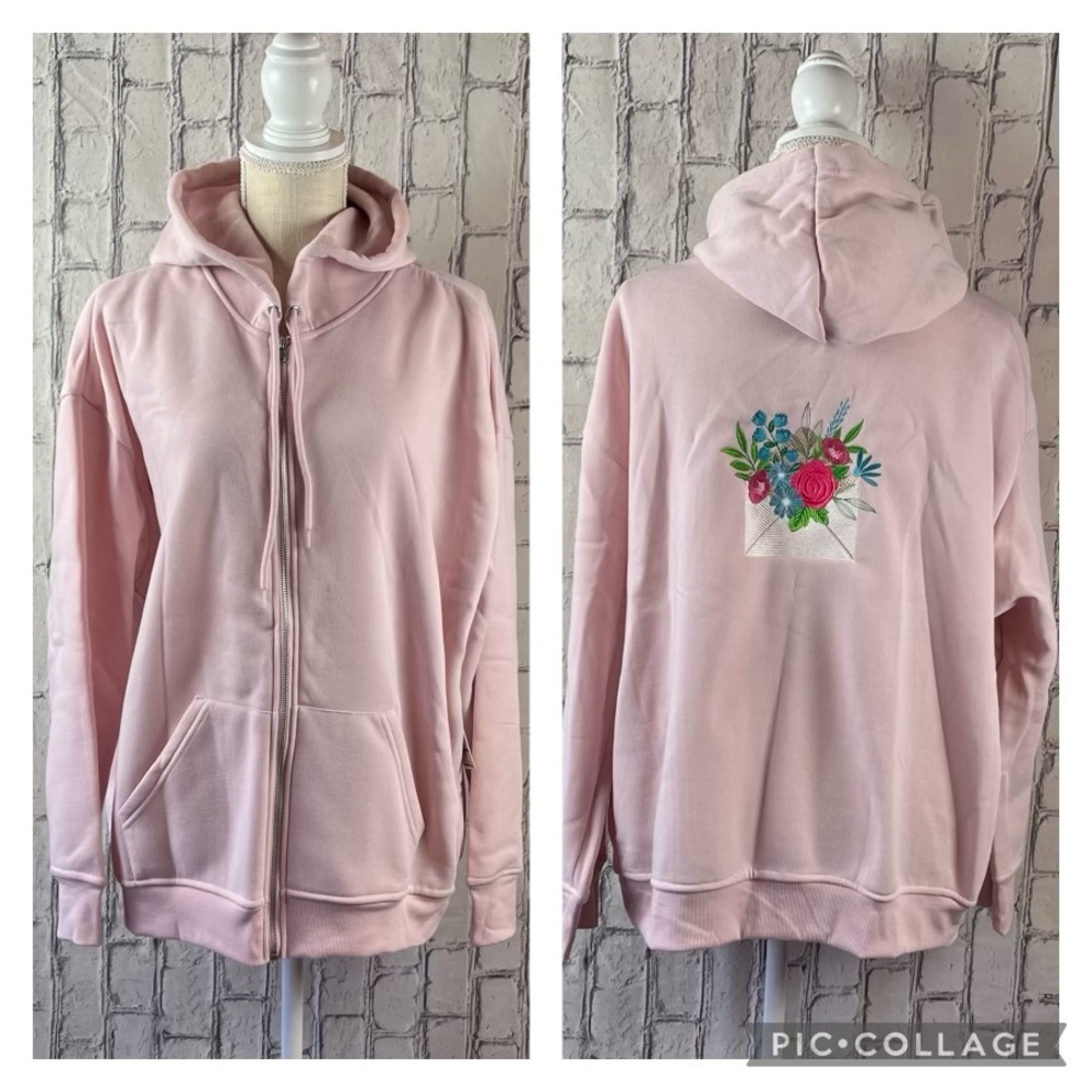 Faded Rose Size:XL Women Hoodie Embroidered Full Zip Sweatshirt Pockets